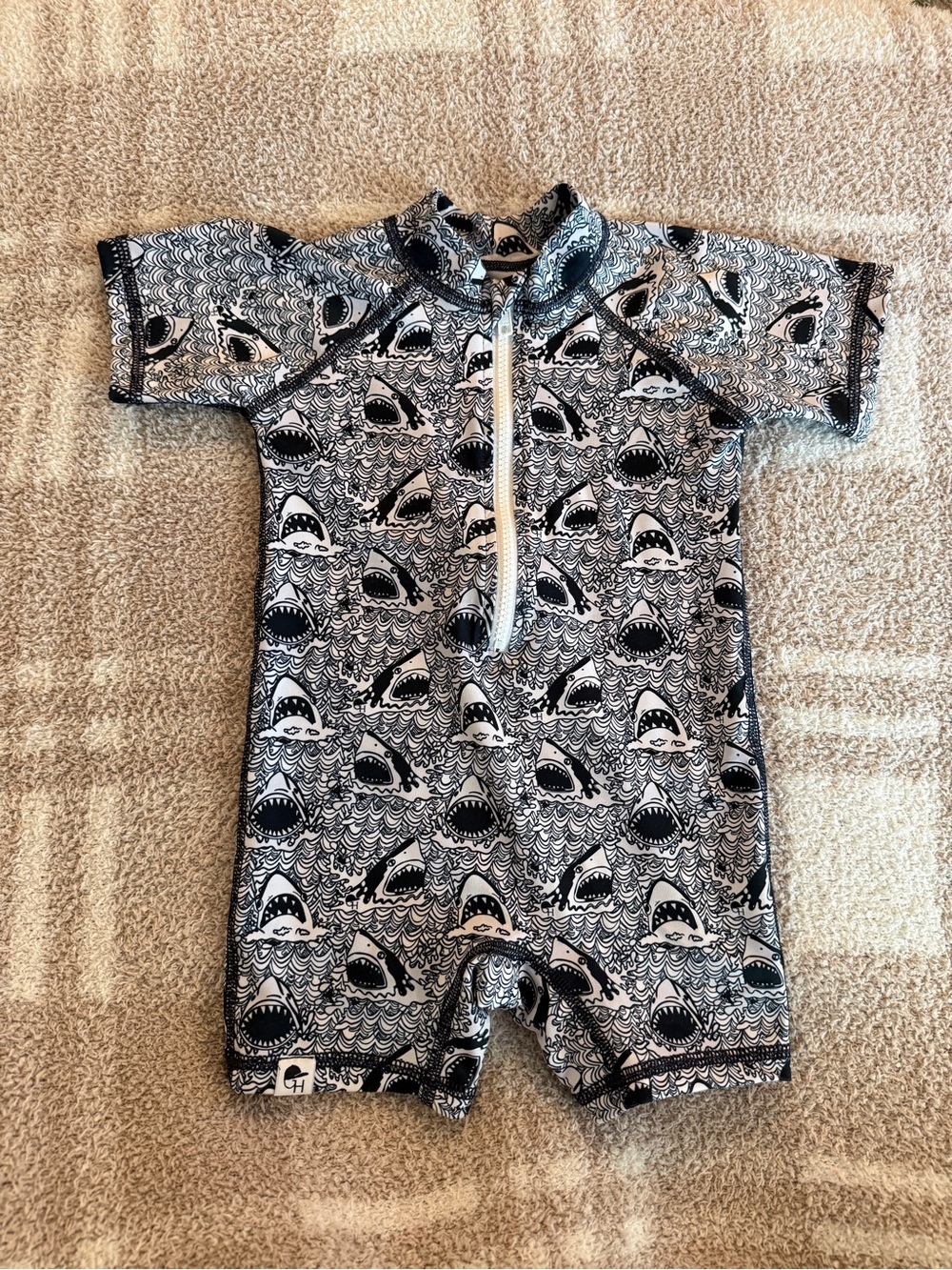 George Hats Kids Sunsuit Swim Romper in Shark Print 24-36 months